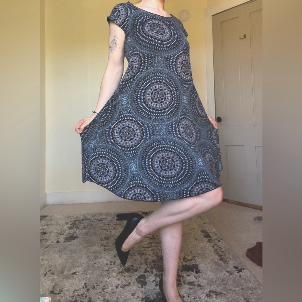 Mexicali Blues Casual Blue and Gray A-line Midi Dress Comfy Stretch Boho Summer - Picture 3 of 11